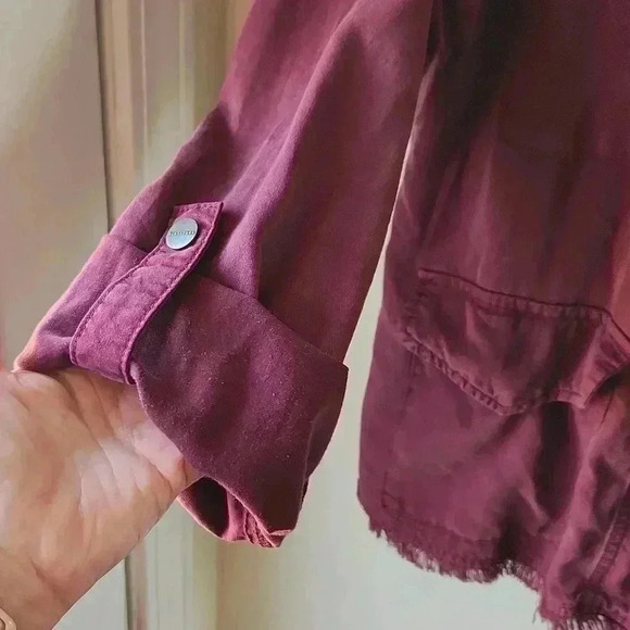 SANCTUARY anthro Roy Frayed Utility Jacket Wine Maroon sz M - Picture 4 of 16